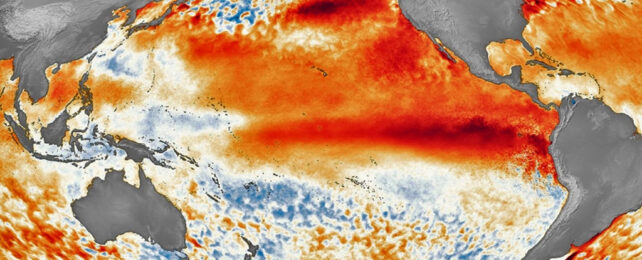 World map with warm colours depicting heat differences