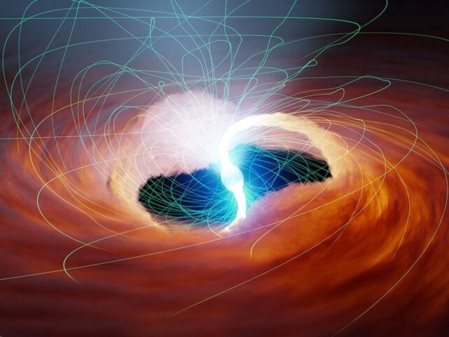 Concept art showing potential magnetic fields of an ultraluminous xray source