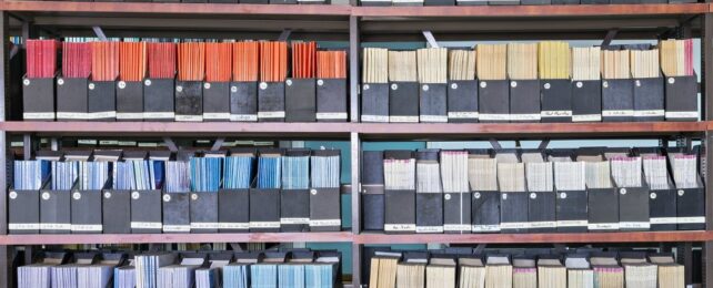 Stacks of journals in a library