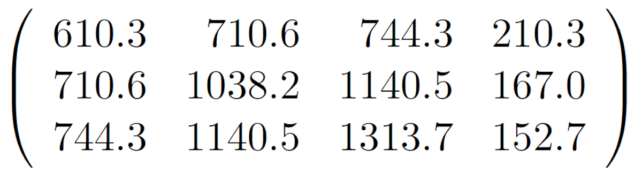 Matrix of numbers.