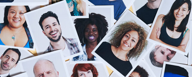 multiple polaroids showing diversity of human faces