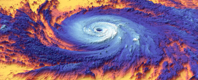 Heat map of cyclone above warm ocean surface waters.