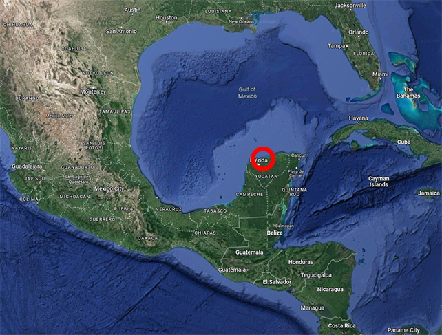 map of mexico with red circle over the yucatan