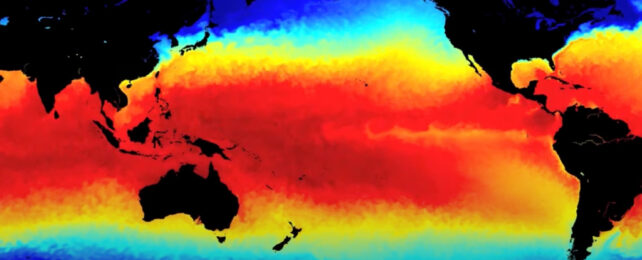 Hotter than usual ocean temperature reflected in a red colored image