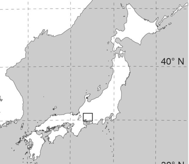 Map of Japan with a box highlighting the study area