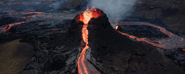 An erupting volcano in Iceland.