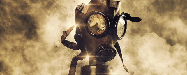 gas mask against a smoky background