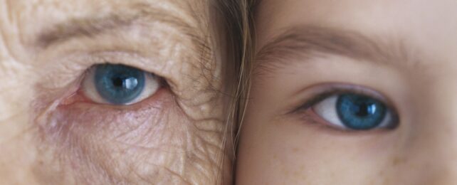 Old Woman Eye And Young Girl Eye