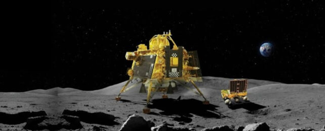 artist's impression of vikram lander on moon's surface