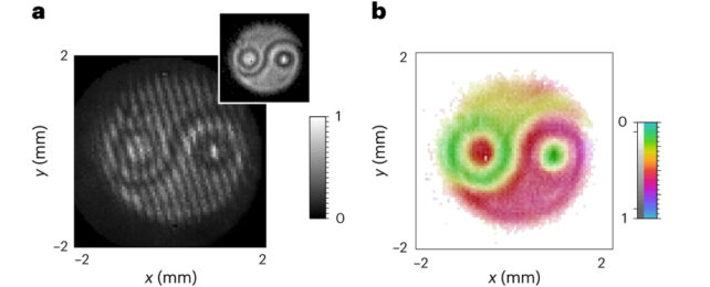 yin and yang symbols recreated from entangled photons