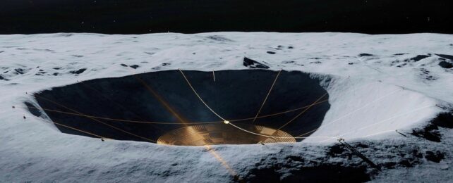 Giant Telescope In Moon Crater