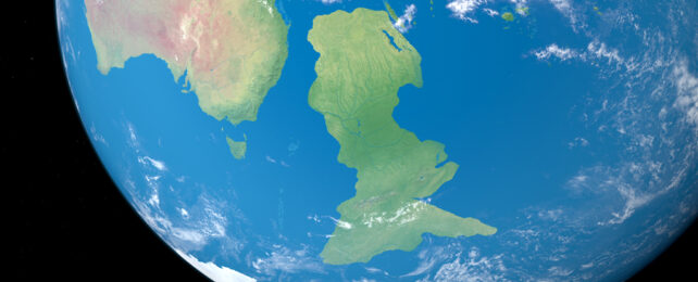 Illustration of full Zealandia continent on world globe next to the lower part of Australia