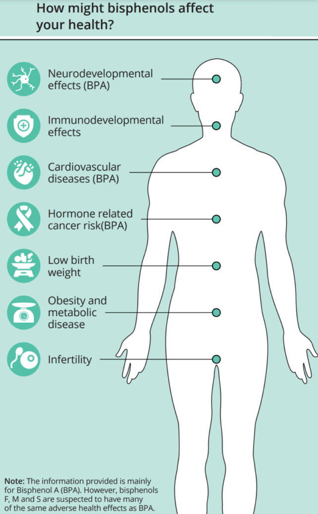 infographic with different health conditions listed pointing to different areas of human body
