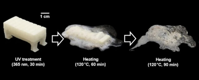 white legged rectangular cube that progressively melts