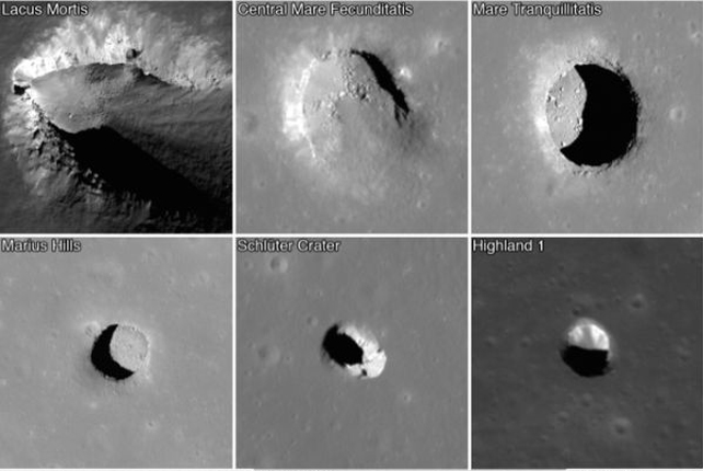 buracos na superfície lunar