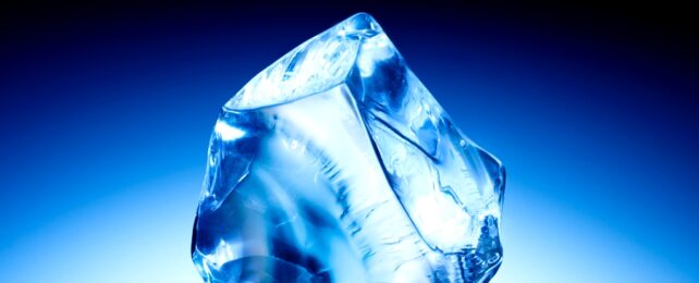 Ice Crystal Against Blue Background