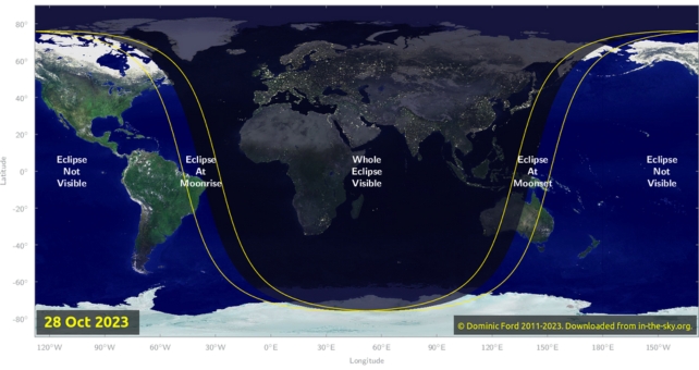 A map showing where the eclipse of October 2023 will be visible.