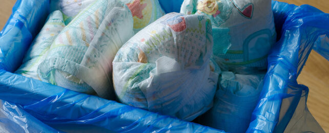 Diapers in bin
