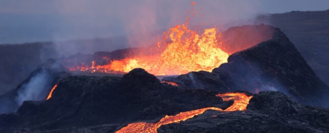 Lava Spews From Volcano