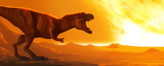 dinosaur roaring at fiery impact