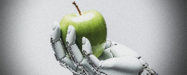 Robot Hand Holds Green Apple