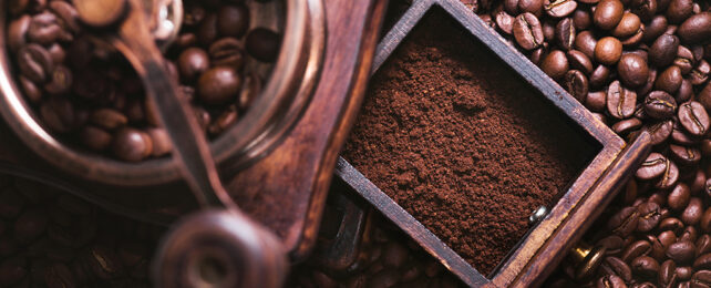 coffee grounds in a grinder