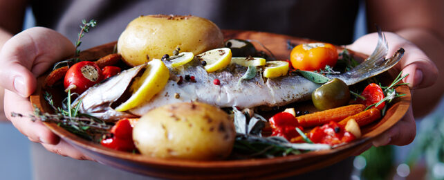 fish and vegetables on a plate