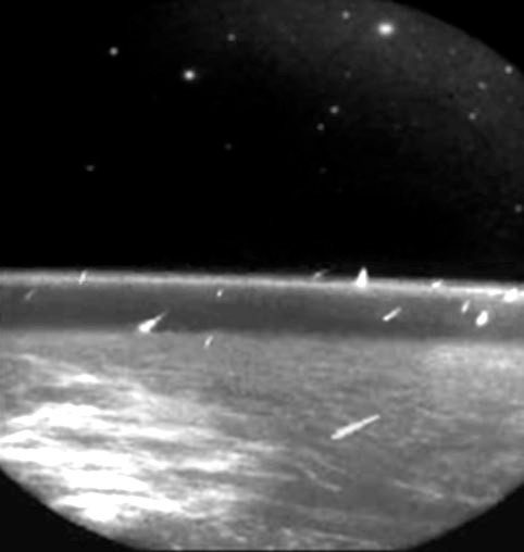 White streaks show meteors in space