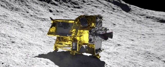 Golden Lunar Lander On Moon