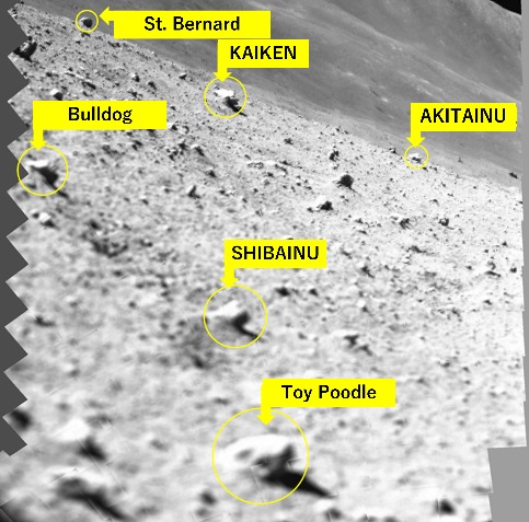 Labeled close up of the lunar surface