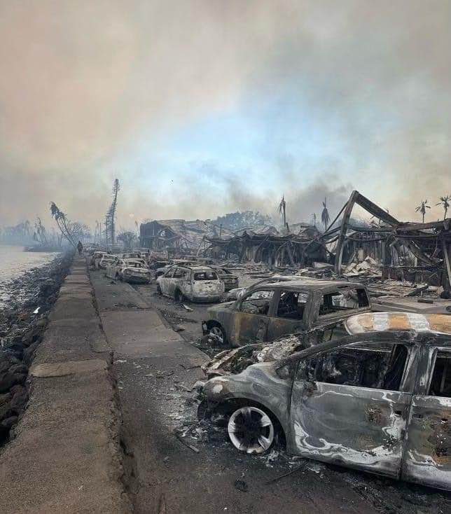 Burnt remains of the town Lahaina in Hawaii