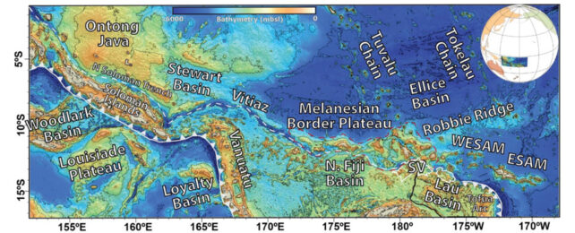 Map of the pacific showing location of the melanesian border plateau