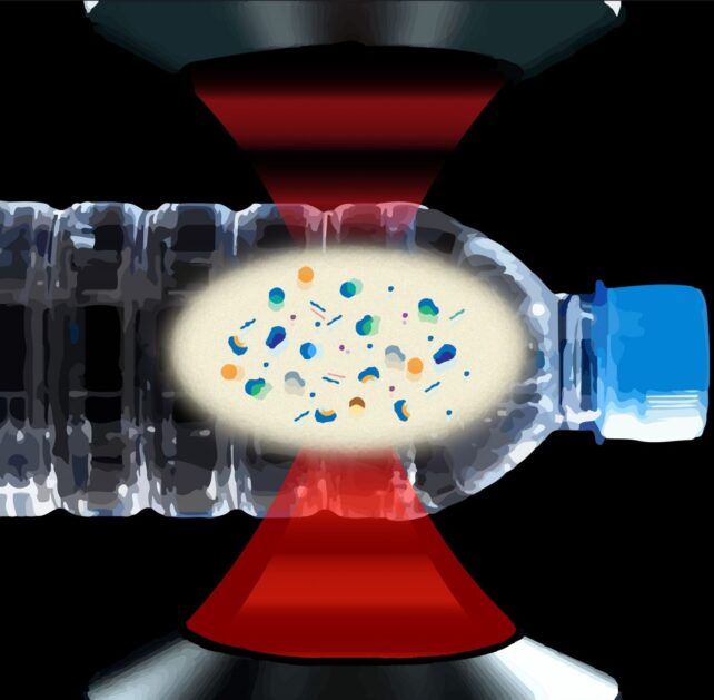 Illustration of lasers scanning a water bottle