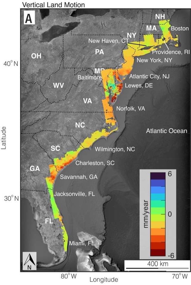 satellite data shows cities on US east coast