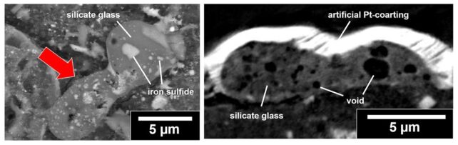 Close up of asteroid samples