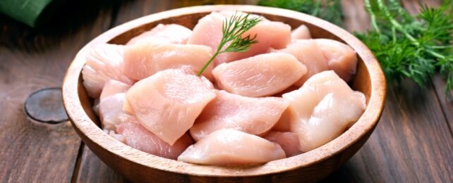 Bowl Of Diced Raw Chicken