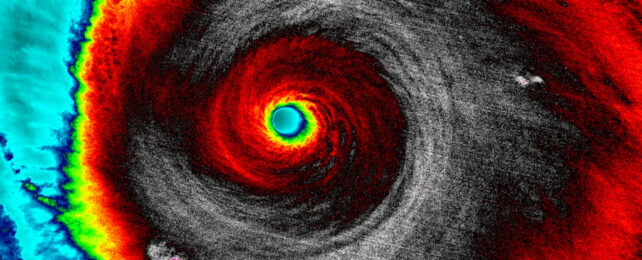 Infrared heat map of hurricane patricia from satellite