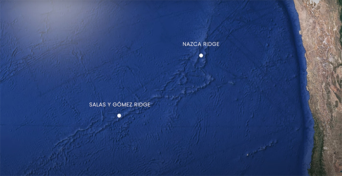 Map of seamounts off coast of south america