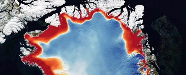 Greenland's north coast showing ice loss in red