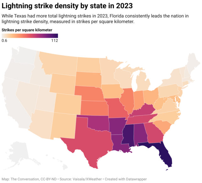 lightning strike density map
