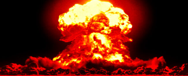 red atomic blast on a black background
