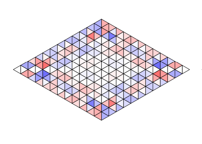 Die Diamanten sind in farbige Dreiecke in verschiedenen Rot- und Blautönen segmentiert