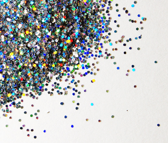 close-up picture of glitter on white background