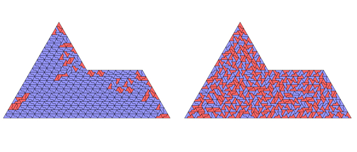 Zwei Sphinxen in Form einer, in der Blau und Rot kombiniert sind, und der anderen, in der sie alle gemischt sind