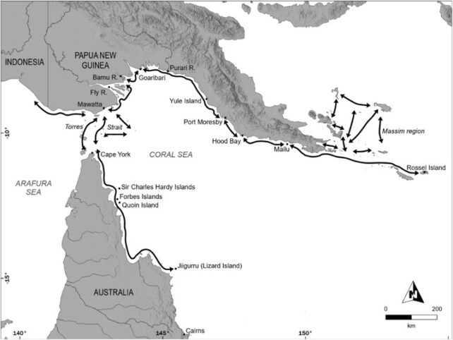 Map showing cultural connections across northern Australia, Papua New Guinea and the Torres Strait Islands.