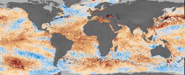 Sea surface temperature anomaly data on global map