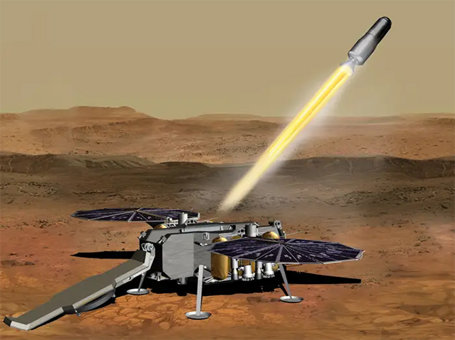 illustration of rocket being sent from Martian surface