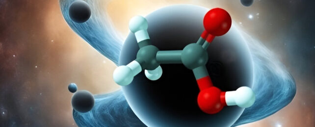 molecule in front of a black hole illustration