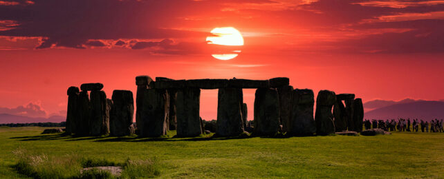 stonehenge under a red sky