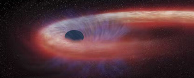 illustration of black hole with matter swirling around it